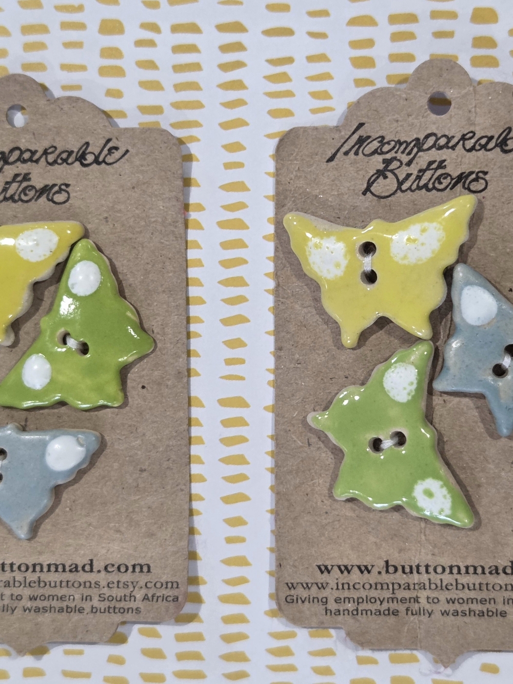 Incomparable Buttons Ceramic Butterfly Craft Buttons — Yellow & Green